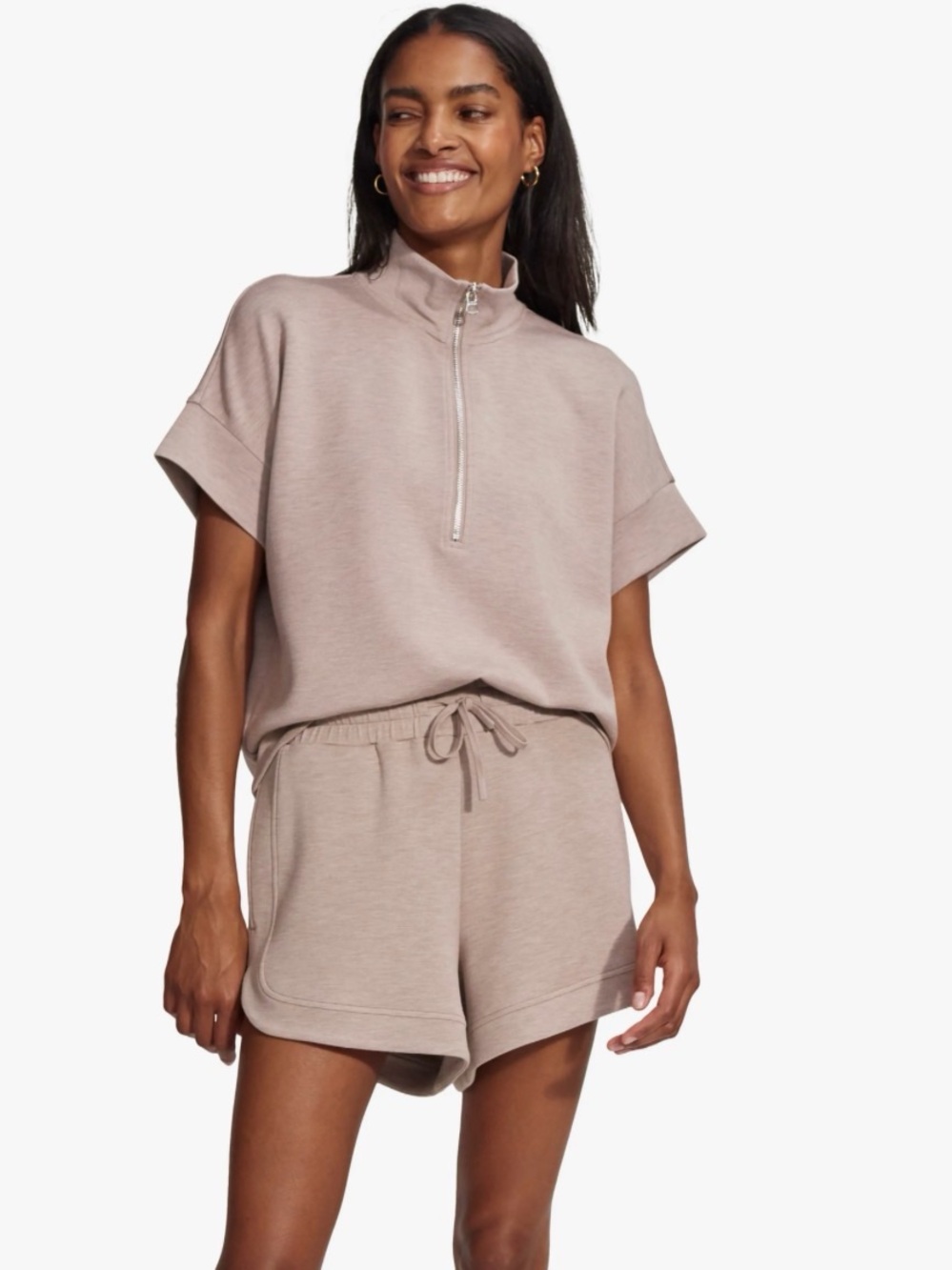 Varley Double Soft Ollie High Waist Sweat Shorts in Taupe Marl